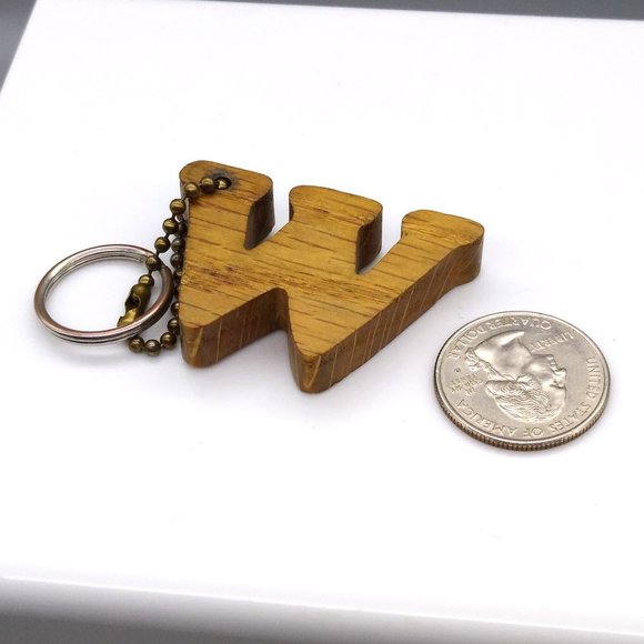 Vintage Initial W or M Keychain Fob, Carved Wood Letter - Picture 3 of 3